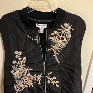 NorthStyle Black Embroidered Vest with Cream Floral Design